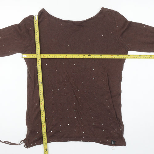 Calvin Klein Jeans Women’s Brown Beaded Cotton Linen Jumper Size M
