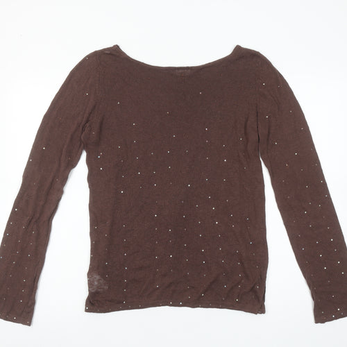Calvin Klein Jeans Women’s Brown Beaded Cotton Linen Jumper Size M