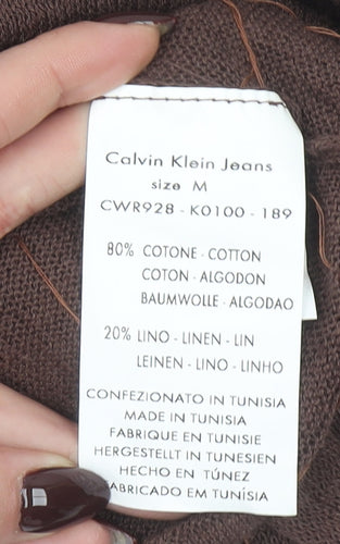 Calvin Klein Jeans Women’s Brown Beaded Cotton Linen Jumper Size M