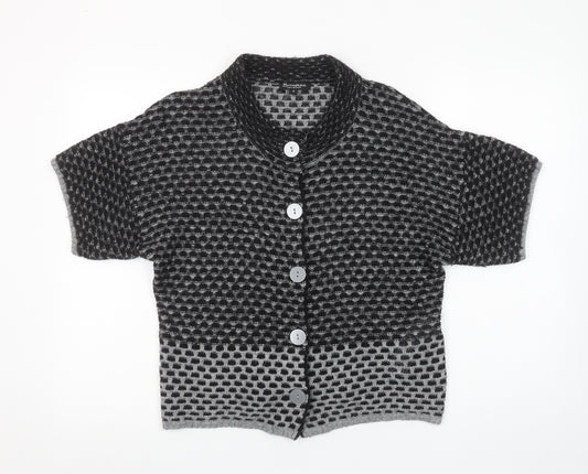 Brandtex Women’s Black Short Sleeve Wool Blend Button Cardigan S