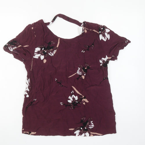 Vila Womens Purple Floral V-Neck Short Sleeve Viscose Blouse Size M