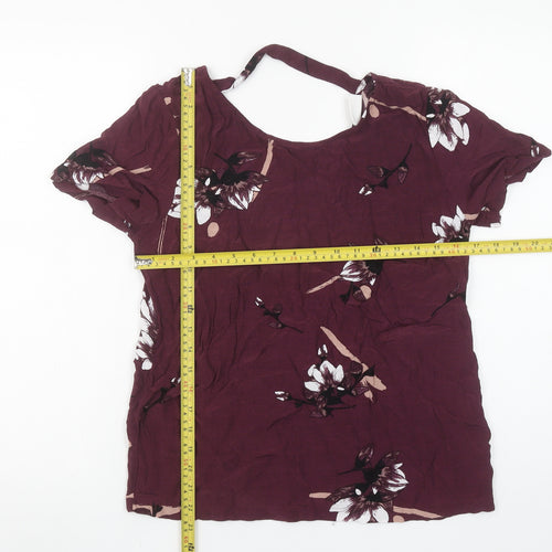 Vila Womens Purple Floral V-Neck Short Sleeve Viscose Blouse Size M
