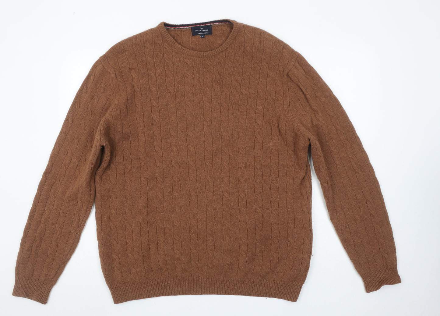 Marks and Spencer Mens Brown XL Cable-Knit Wool Jumper