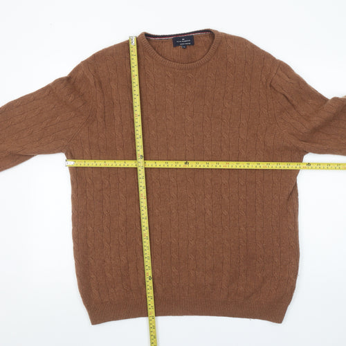 Marks and Spencer Mens Brown XL Cable-Knit Wool Jumper