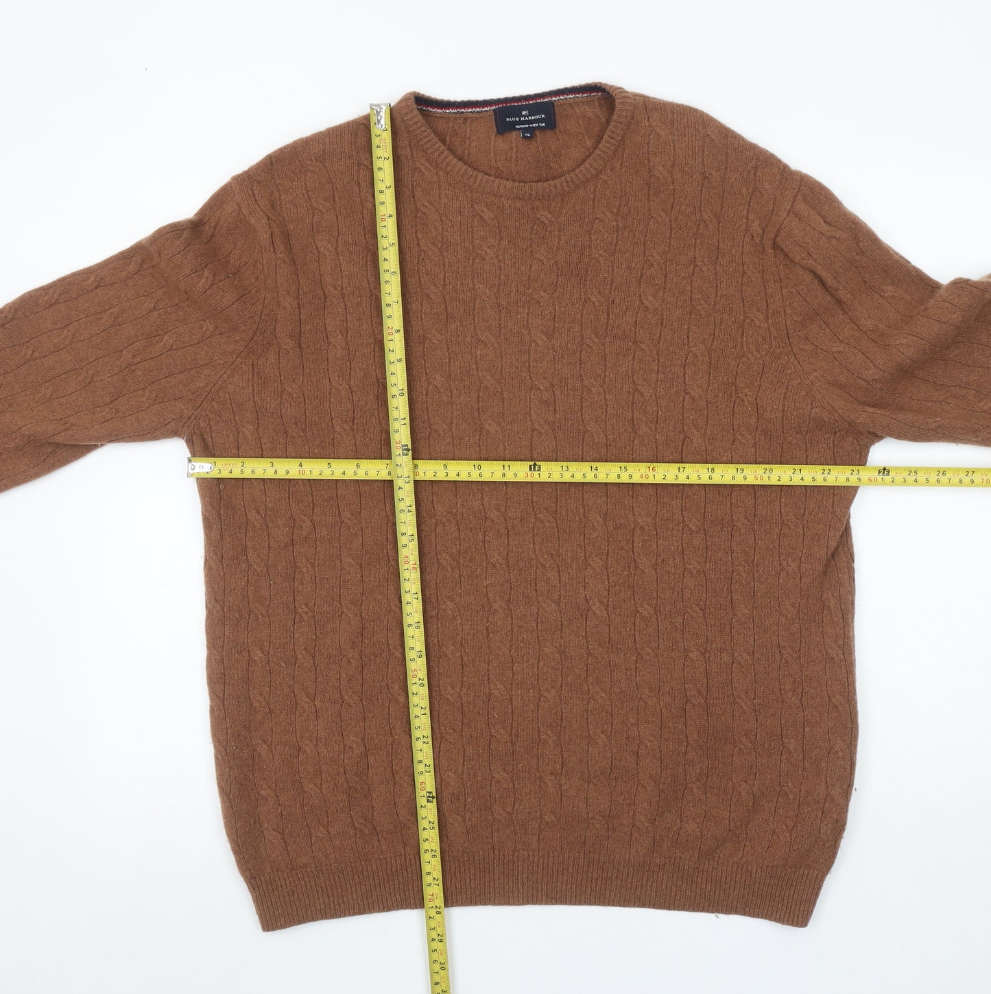Marks and Spencer Mens Brown XL Cable-Knit Wool Jumper