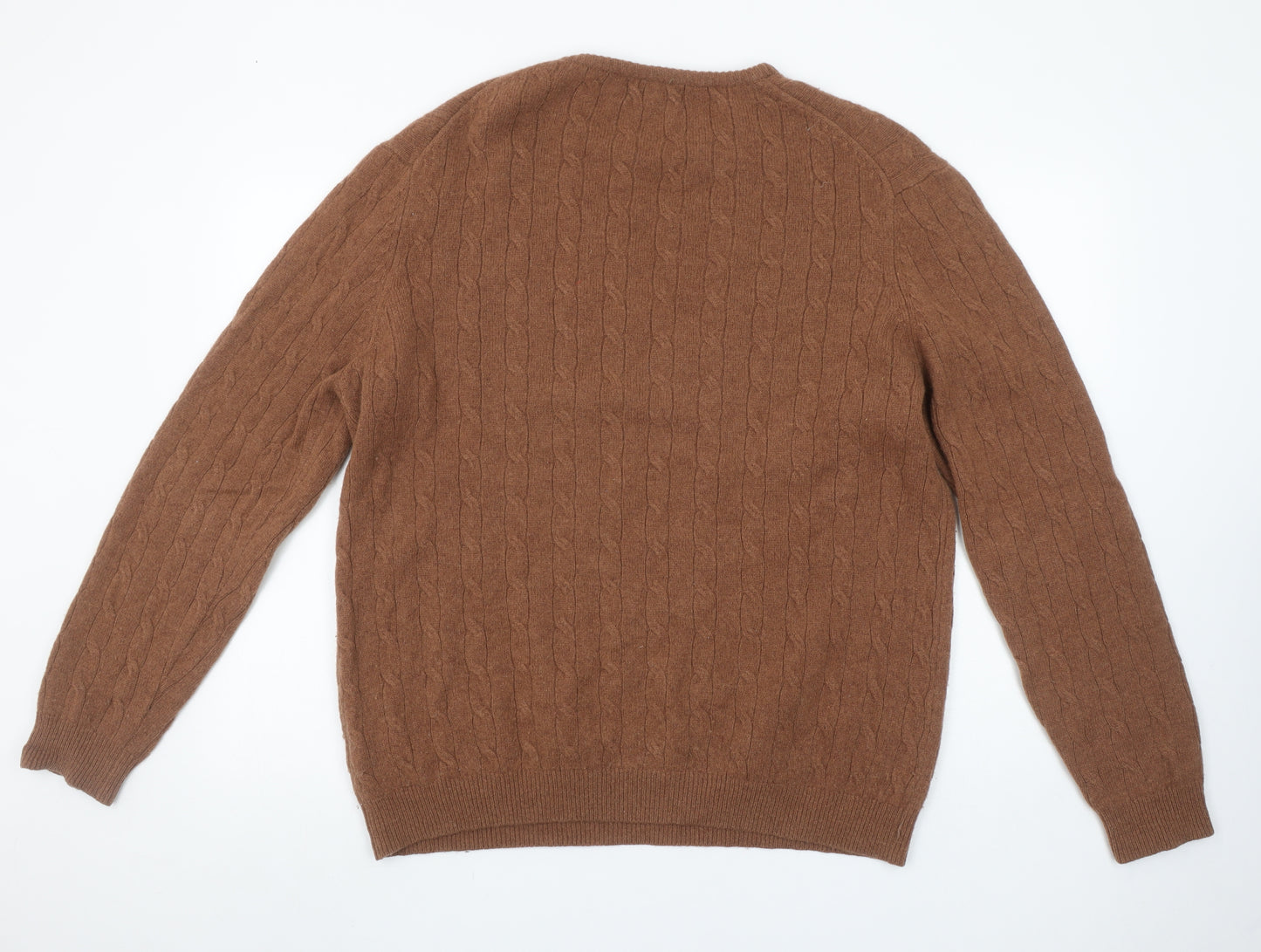 Marks and Spencer Mens Brown XL Cable-Knit Wool Jumper