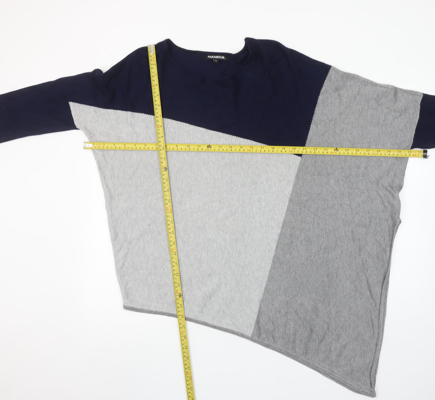 Paramour Womens Grey Blue Asymmetrical Pullover Jumper Size L
