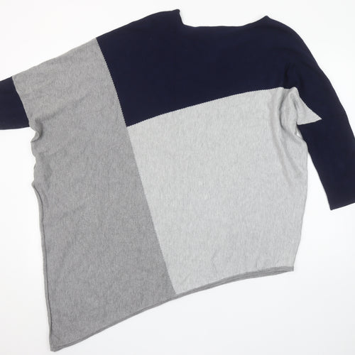 Paramour Womens Grey Blue Asymmetrical Pullover Jumper Size L