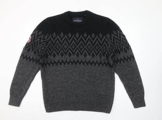 Superdry Men’s Grey 2XL Fair Isle Crew Neck Wool Blend Jumper
