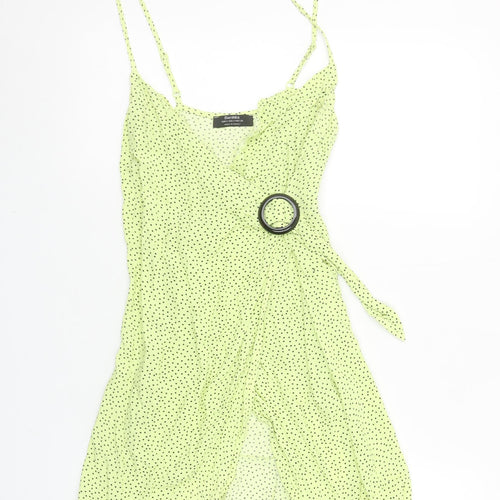 Bershka Women Green Polka Dot Short Wrap Dress Size 8