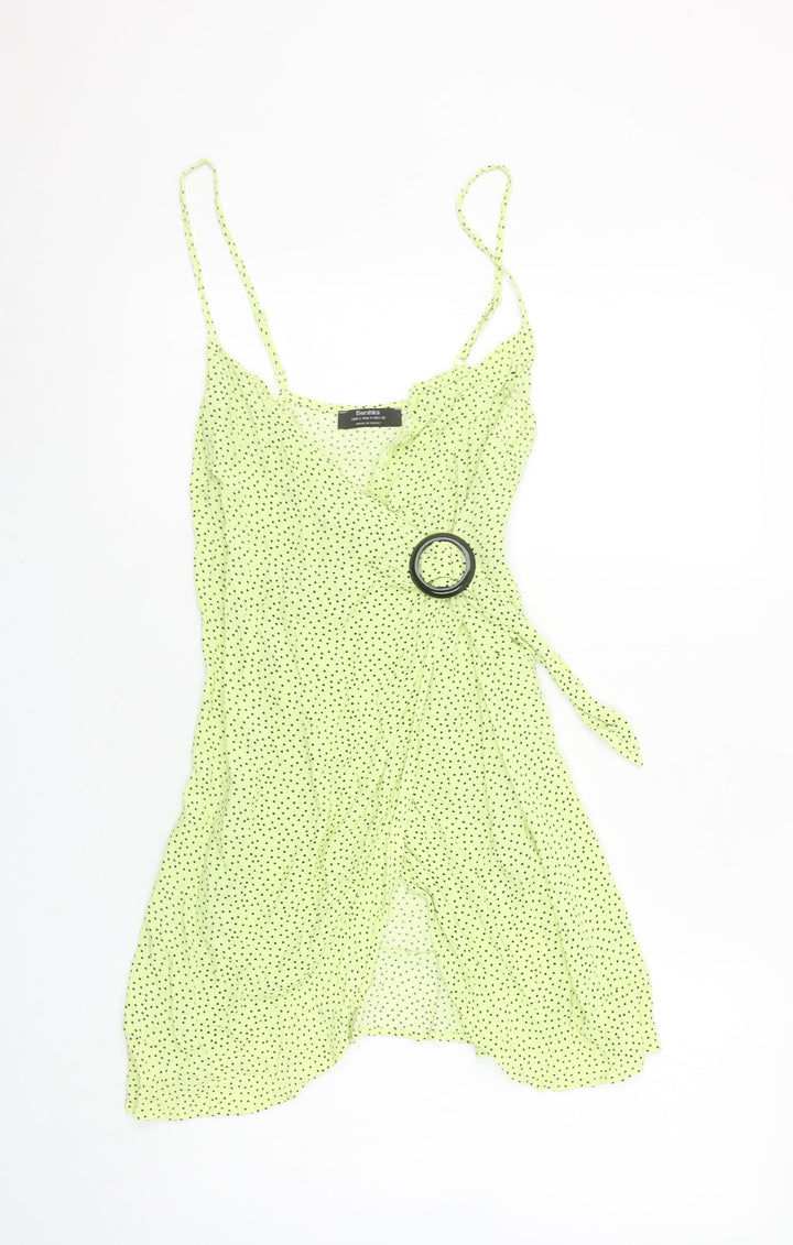 Bershka Women Green Polka Dot Short Wrap Dress Size 8