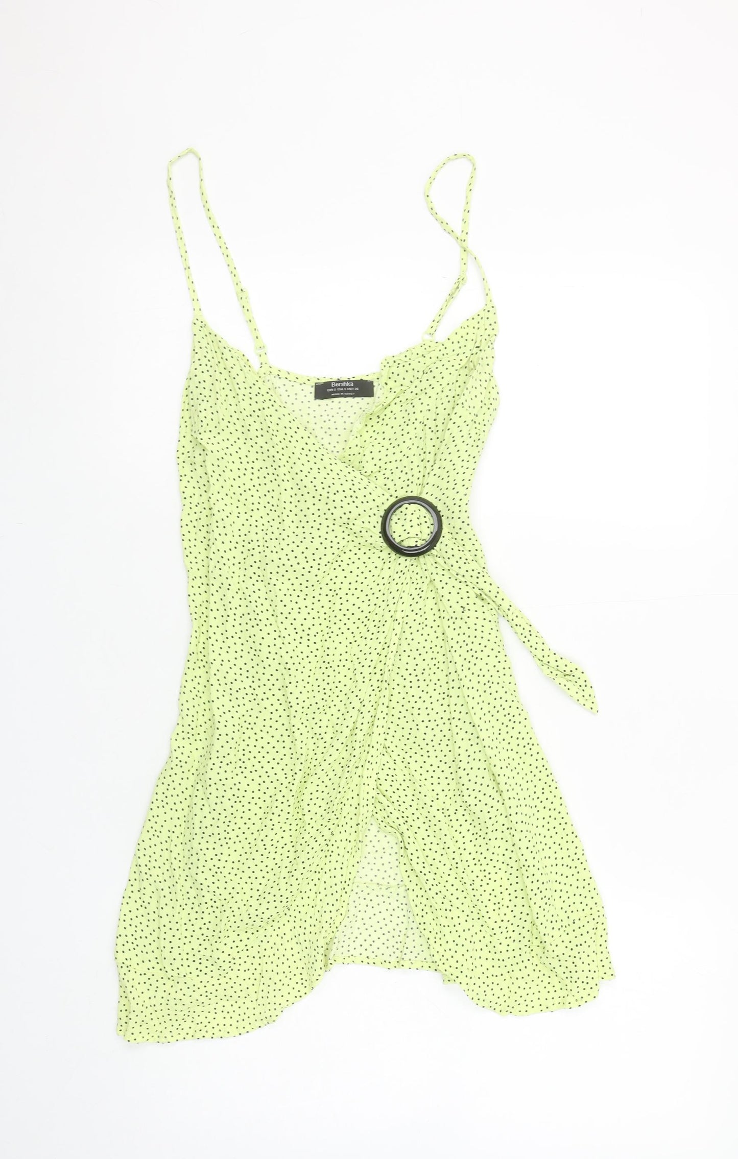 Bershka Women Green Polka Dot Short Wrap Dress Size 8