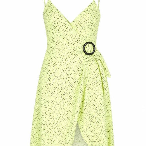 Bershka Women Green Polka Dot Short Wrap Dress Size 8
