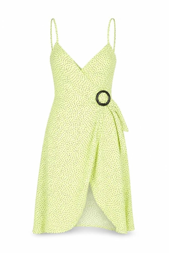 Bershka Women Green Polka Dot Short Wrap Dress Size 8