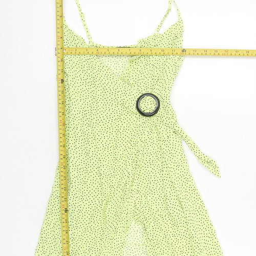 Bershka Women Green Polka Dot Short Wrap Dress Size 8