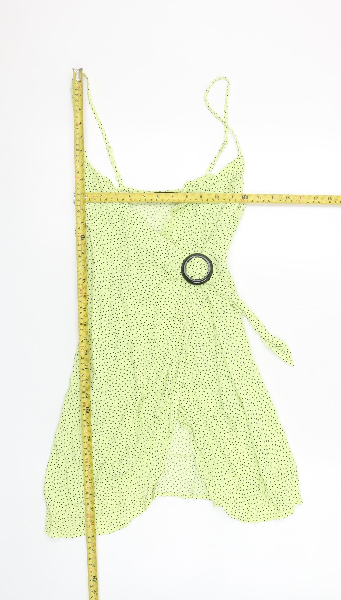 Bershka Women Green Polka Dot Short Wrap Dress Size 8