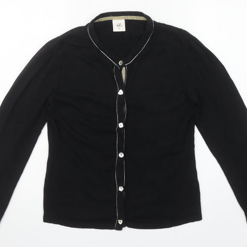 iZ Womens Black Button Cardigan Medium Knit Cotton Blend