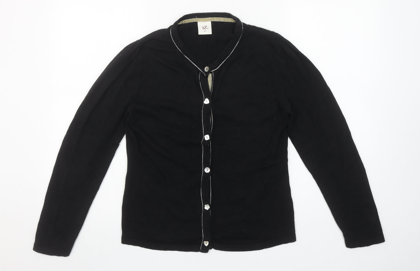 iZ Womens Black Button Cardigan Medium Knit Cotton Blend