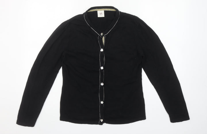 iZ Womens Black Button Cardigan Medium Knit Cotton Blend