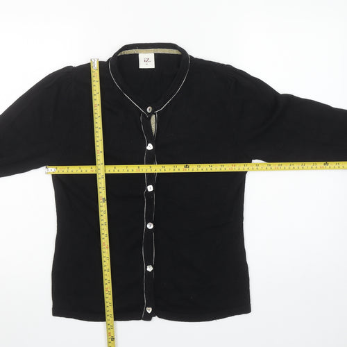 iZ Womens Black Button Cardigan Medium Knit Cotton Blend