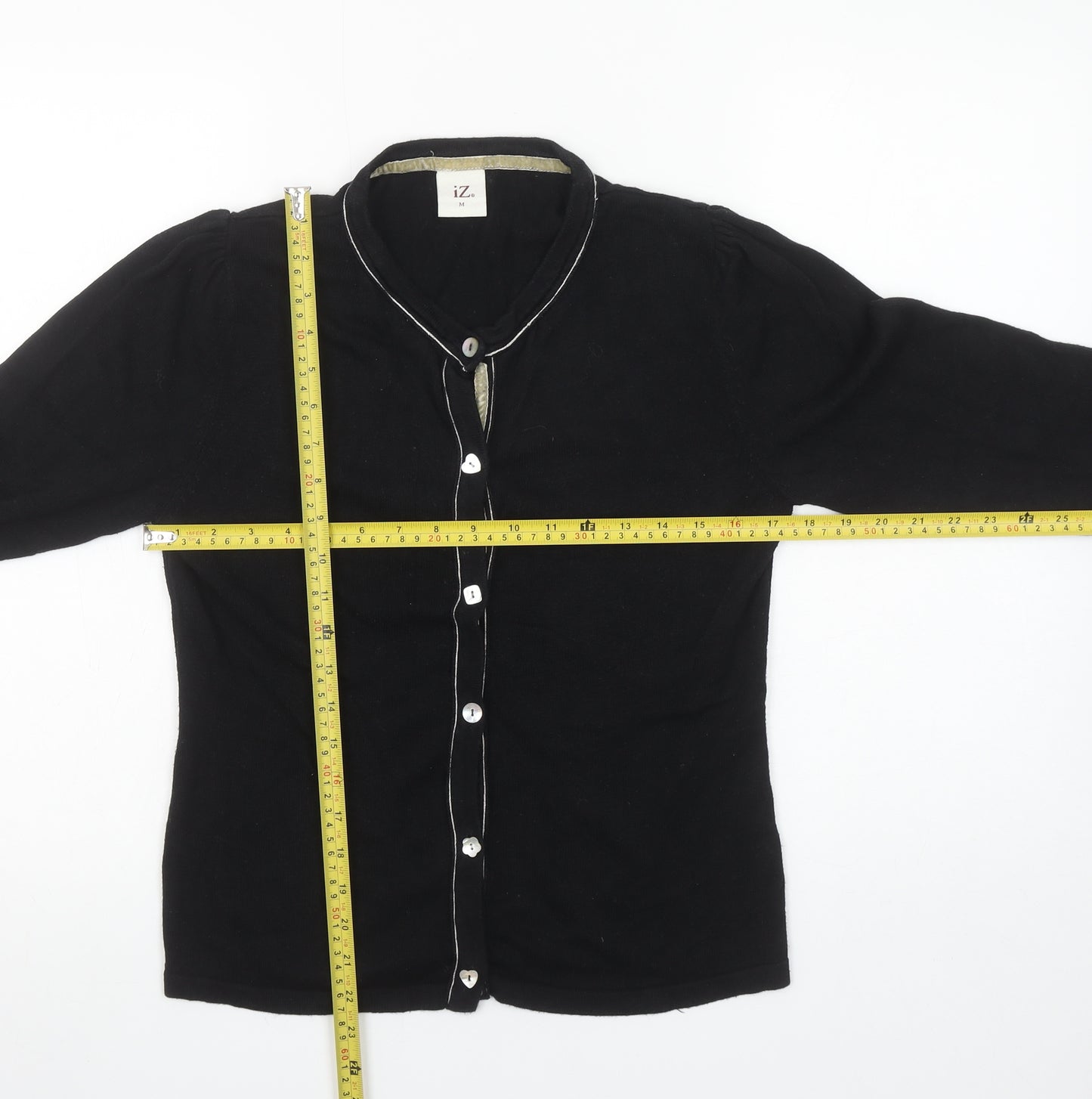 iZ Womens Black Button Cardigan Medium Knit Cotton Blend