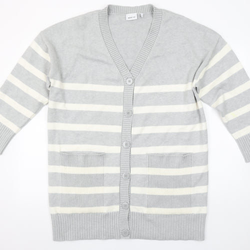 Next Women’s Grey Striped V-Neck Long Sleeve Knit Cardigan Size L