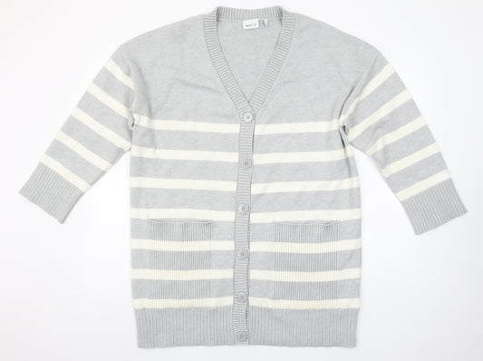 Next Women’s Grey Striped V-Neck Long Sleeve Knit Cardigan Size L
