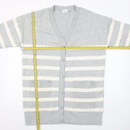 Next Women’s Grey Striped V-Neck Long Sleeve Knit Cardigan Size L