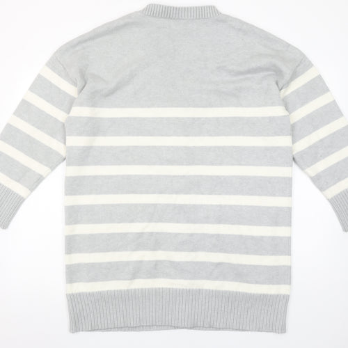 Next Women’s Grey Striped V-Neck Long Sleeve Knit Cardigan Size L