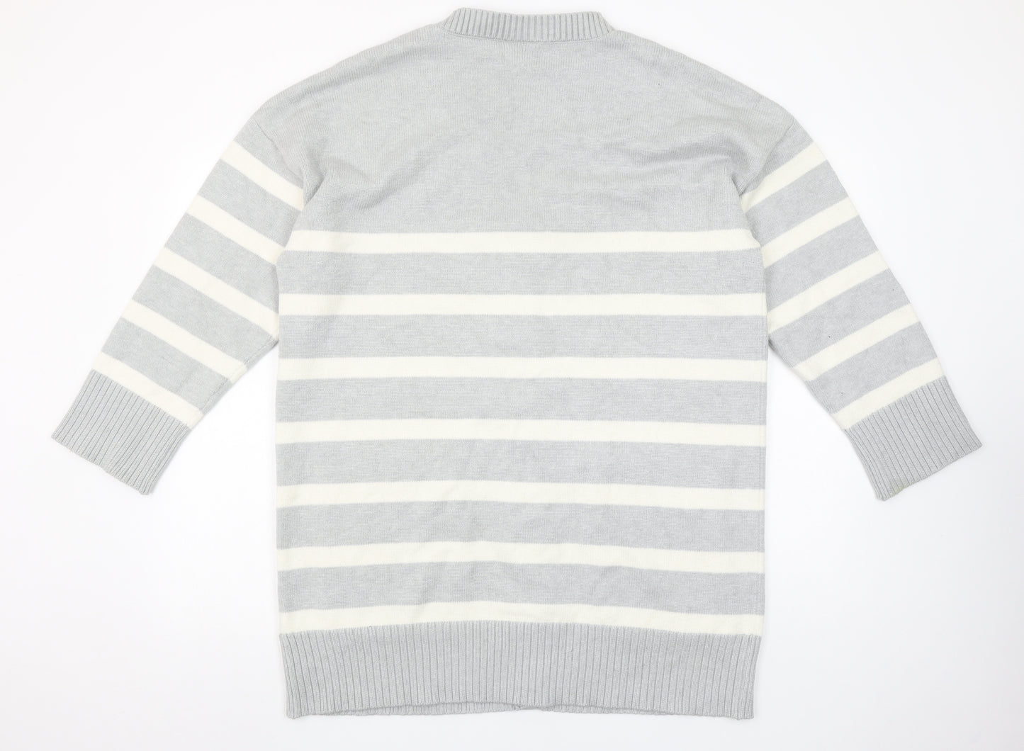 Next Women’s Grey Striped V-Neck Long Sleeve Knit Cardigan Size L