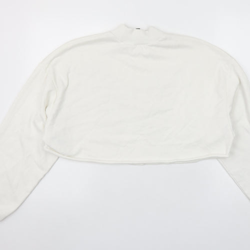 H&M Divided Women’s White Cropped Pullover Sweatshirt L Butterfly Karma & Magic