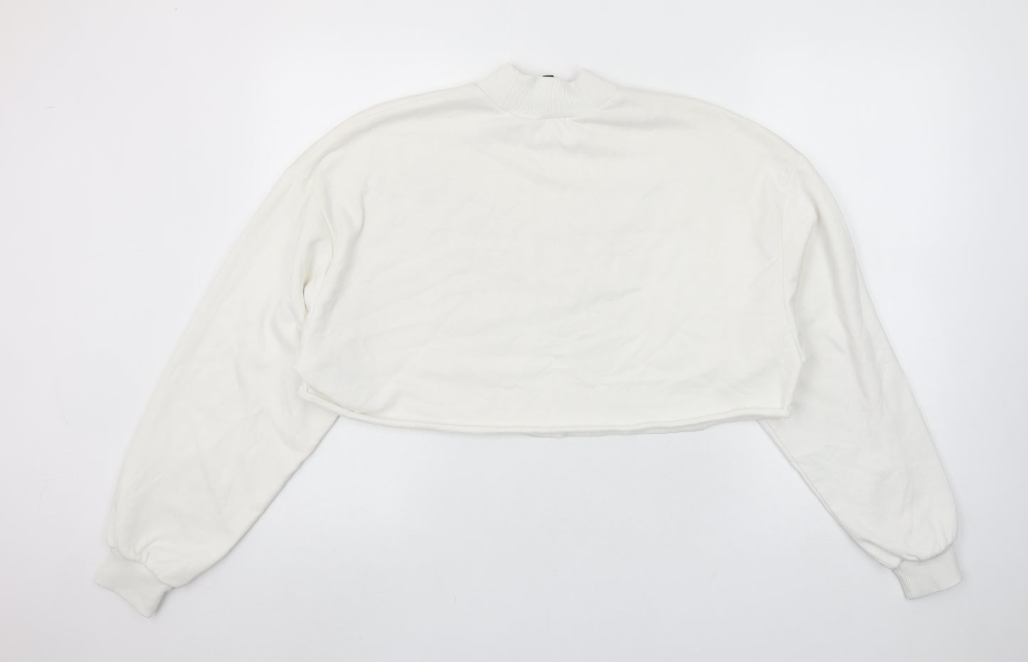 H&M Divided Women’s White Cropped Pullover Sweatshirt L Butterfly Karma & Magic
