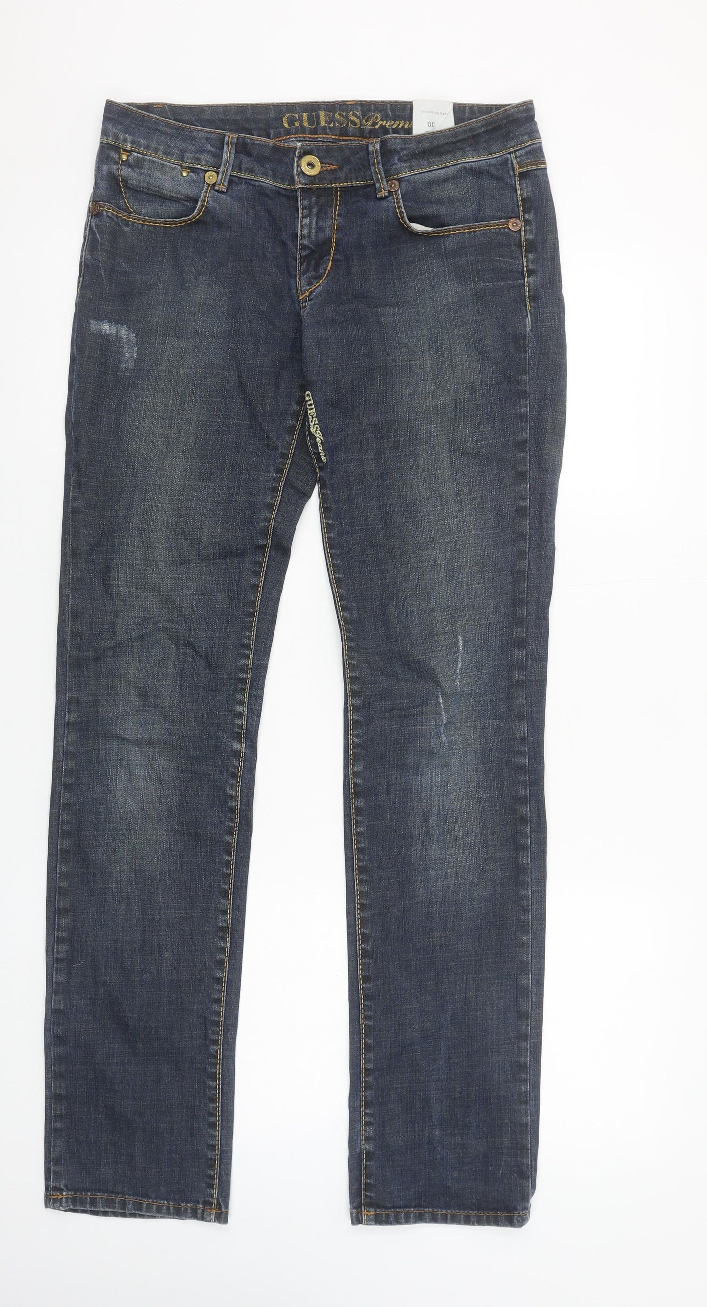 Guess Women's Blue Straight Leg Stretch Jeans Size 30 Mid Rise