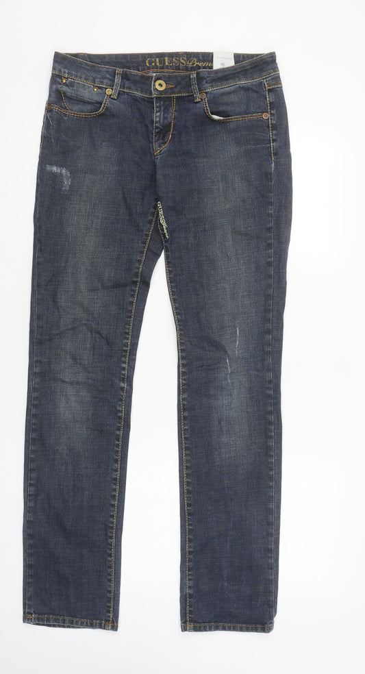 Guess Women's Blue Straight Leg Stretch Jeans Size 30 Mid Rise
