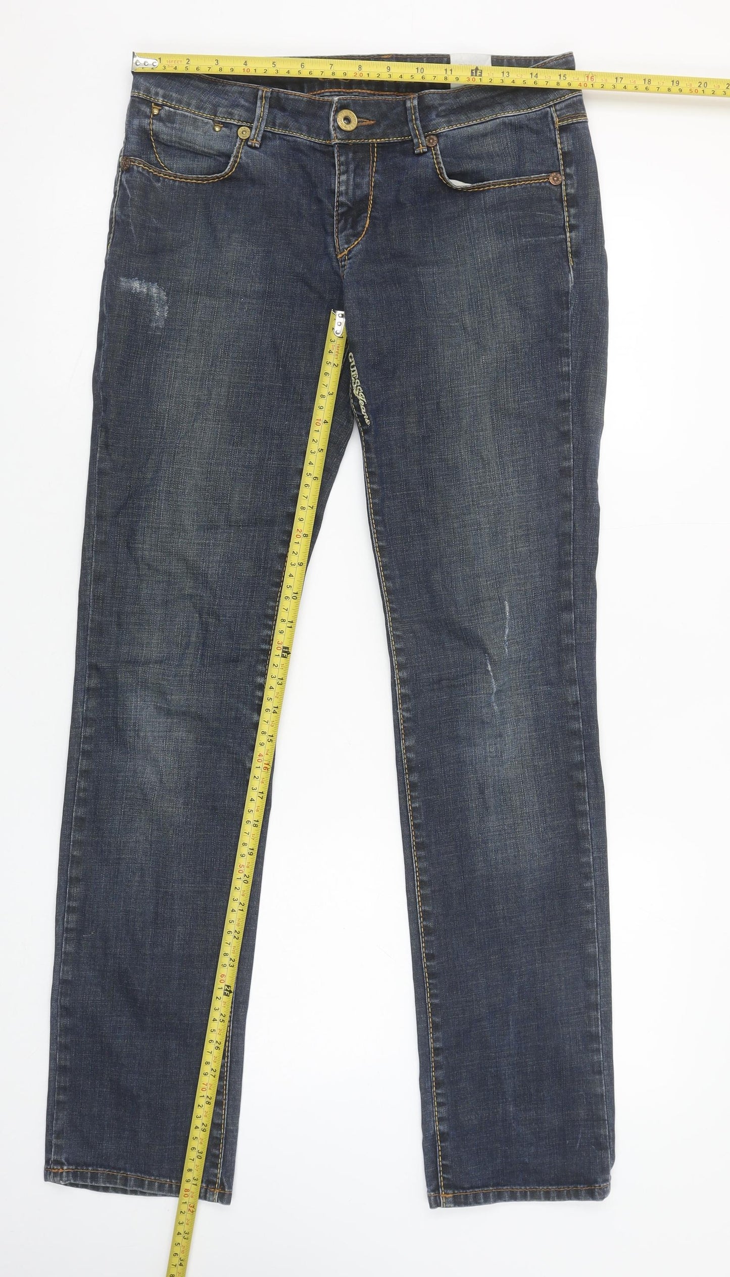 Guess Women's Blue Straight Leg Stretch Jeans Size 30 Mid Rise