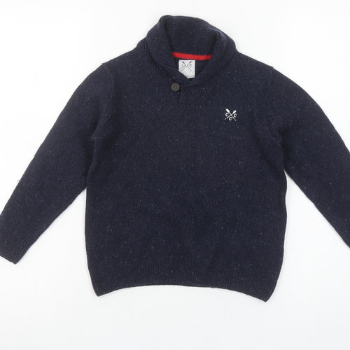 Crew Clothing Boys Navy Lambswool Shawl Collar Jumper Size 6 Years