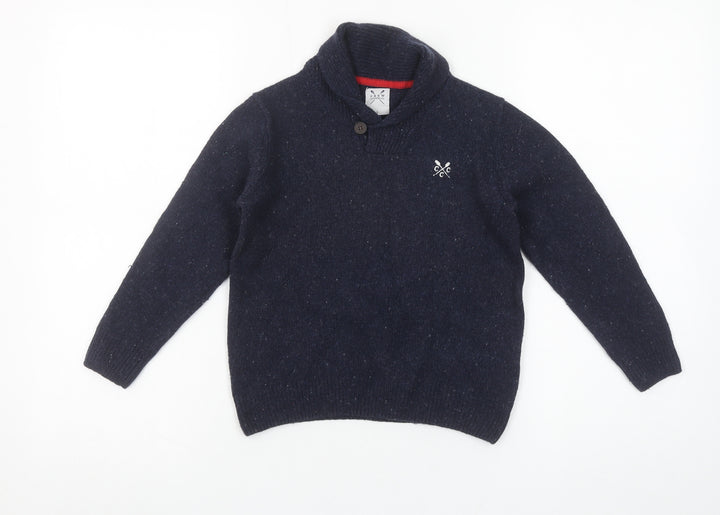 Crew Clothing Boys Navy Lambswool Shawl Collar Jumper Size 6 Years