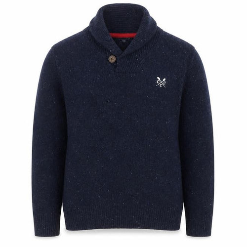 Crew Clothing Boys Navy Lambswool Shawl Collar Jumper Size 6 Years