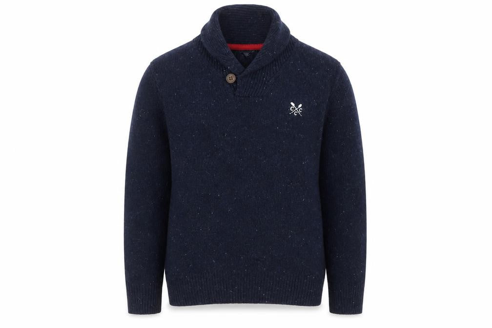 Crew Clothing Boys Navy Lambswool Shawl Collar Jumper Size 6 Years