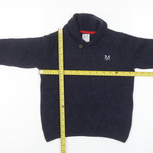 Crew Clothing Boys Navy Lambswool Shawl Collar Jumper Size 6 Years