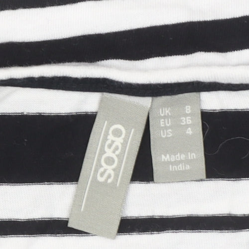 ASOS Women's Black White Striped Cotton Short Sleeve T-Shirt Size 8