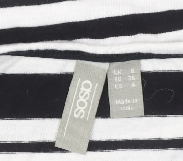 ASOS Women's Black White Striped Cotton Short Sleeve T-Shirt Size 8