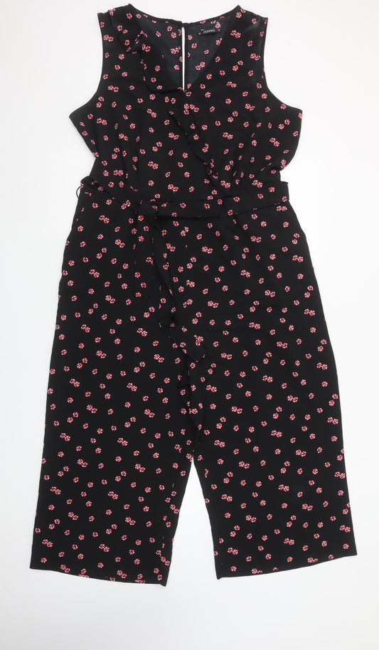 Dunnes Women Black Floral Sleeveless Jumpsuit Size 16 Polyester