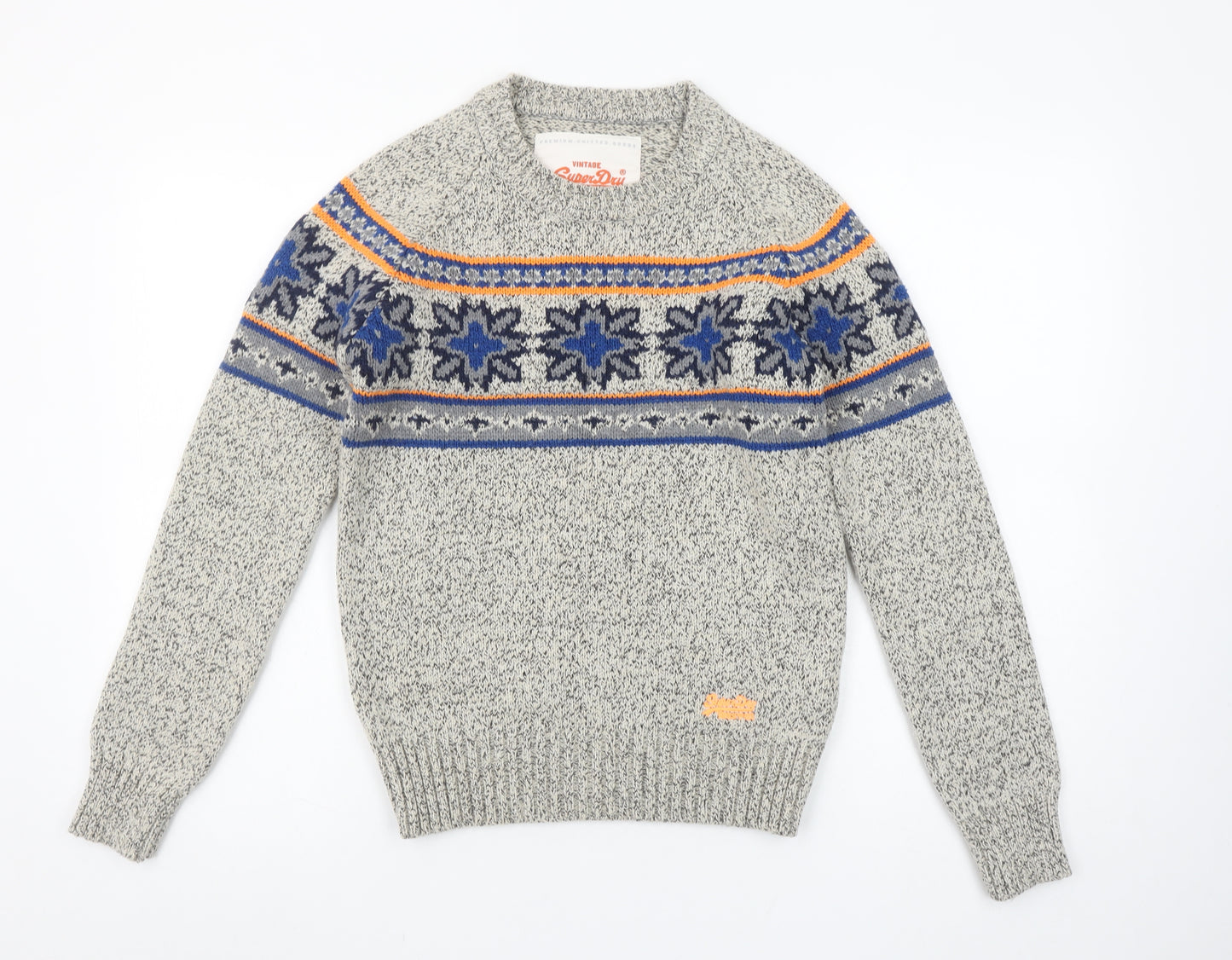 Superdry Women's Grey Fair Isle Knit Crew Neck Jumper Size S
