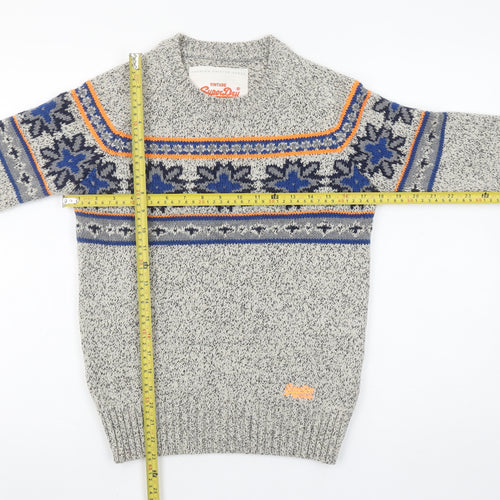 Superdry Women's Grey Fair Isle Knit Crew Neck Jumper Size S