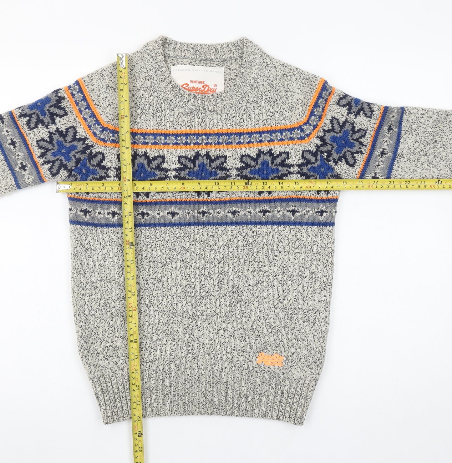 Superdry Women's Grey Fair Isle Knit Crew Neck Jumper Size S
