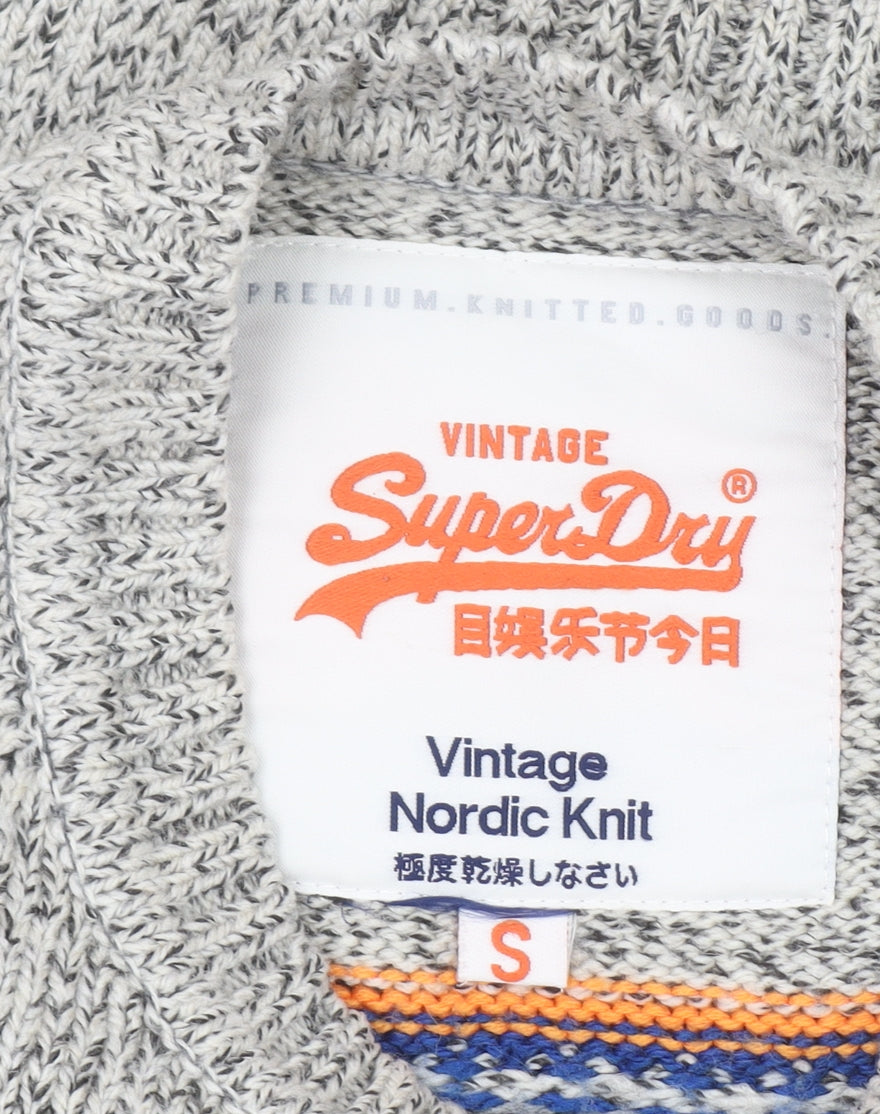 Superdry Women's Grey Fair Isle Knit Crew Neck Jumper Size S