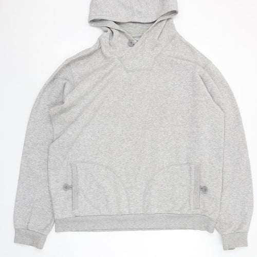 Adidas Men's Grey Henley Hoodie XL Regular Fit Fleece Sweatshirt