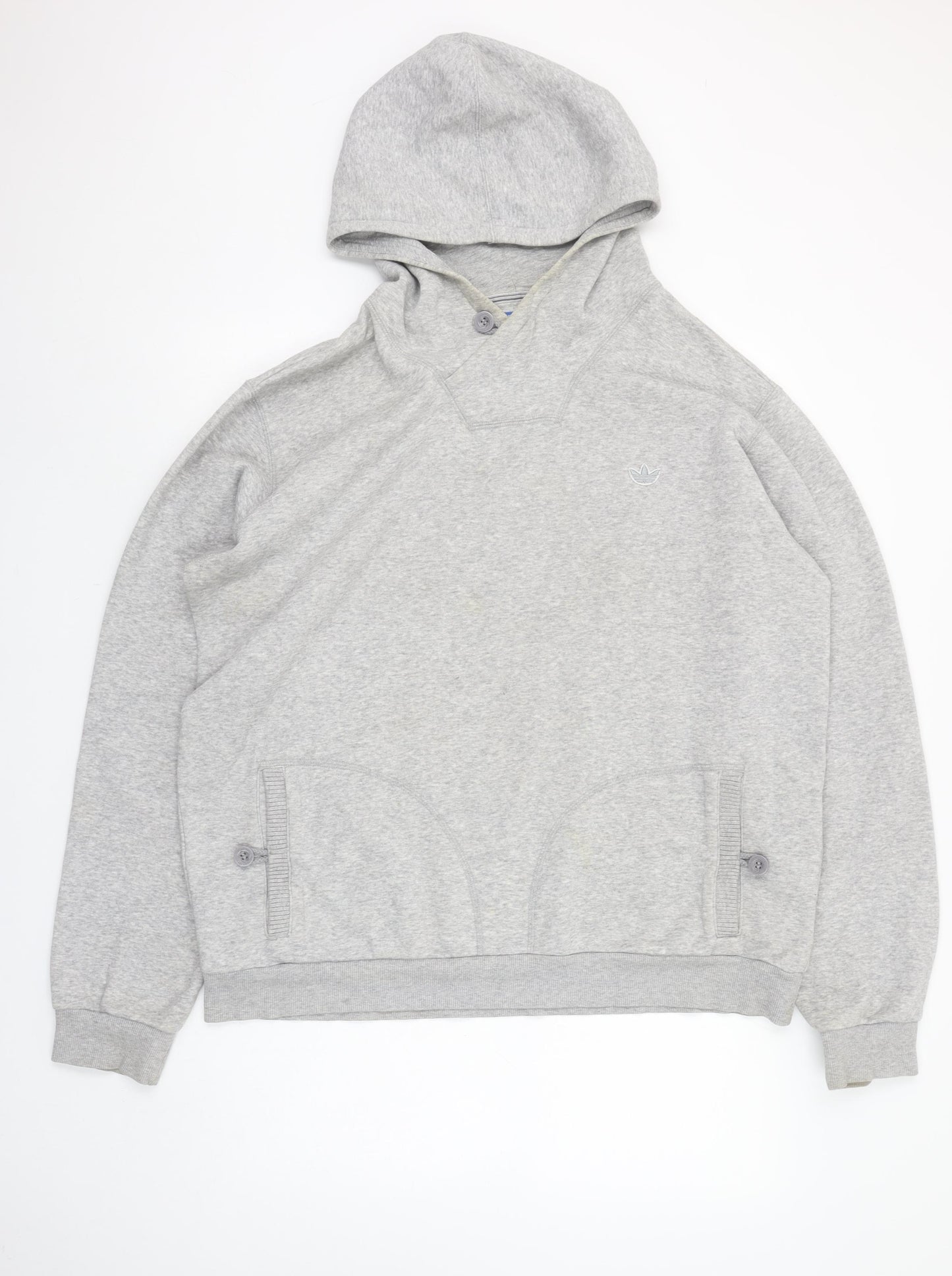 Adidas Men's Grey Henley Hoodie XL Regular Fit Fleece Sweatshirt