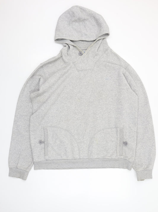 Adidas Men's Grey Henley Hoodie XL Regular Fit Fleece Sweatshirt